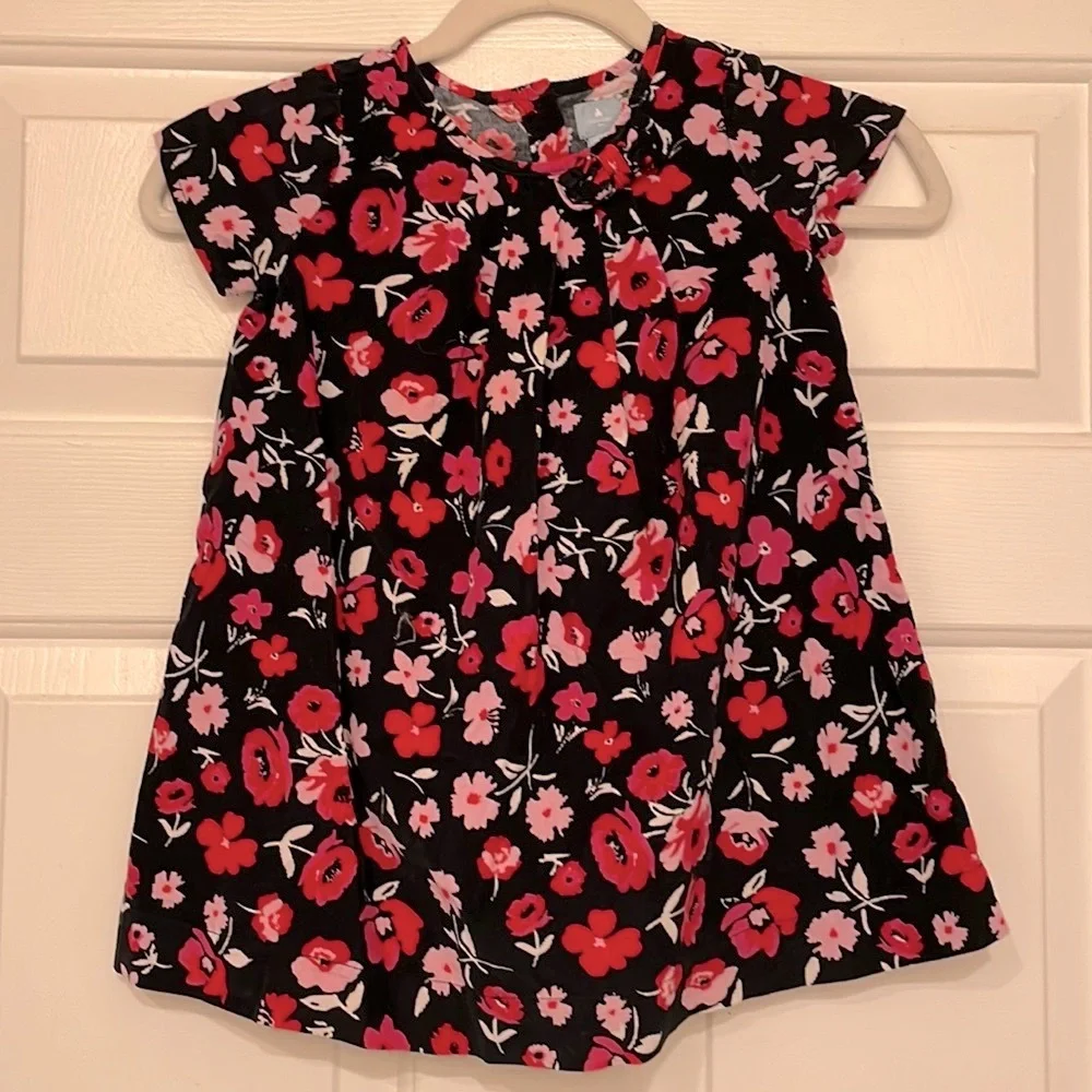 Gap Baby(3yrs) Black and Pink Poppy Corduroy Short Sleeve Dress - Size 3T
